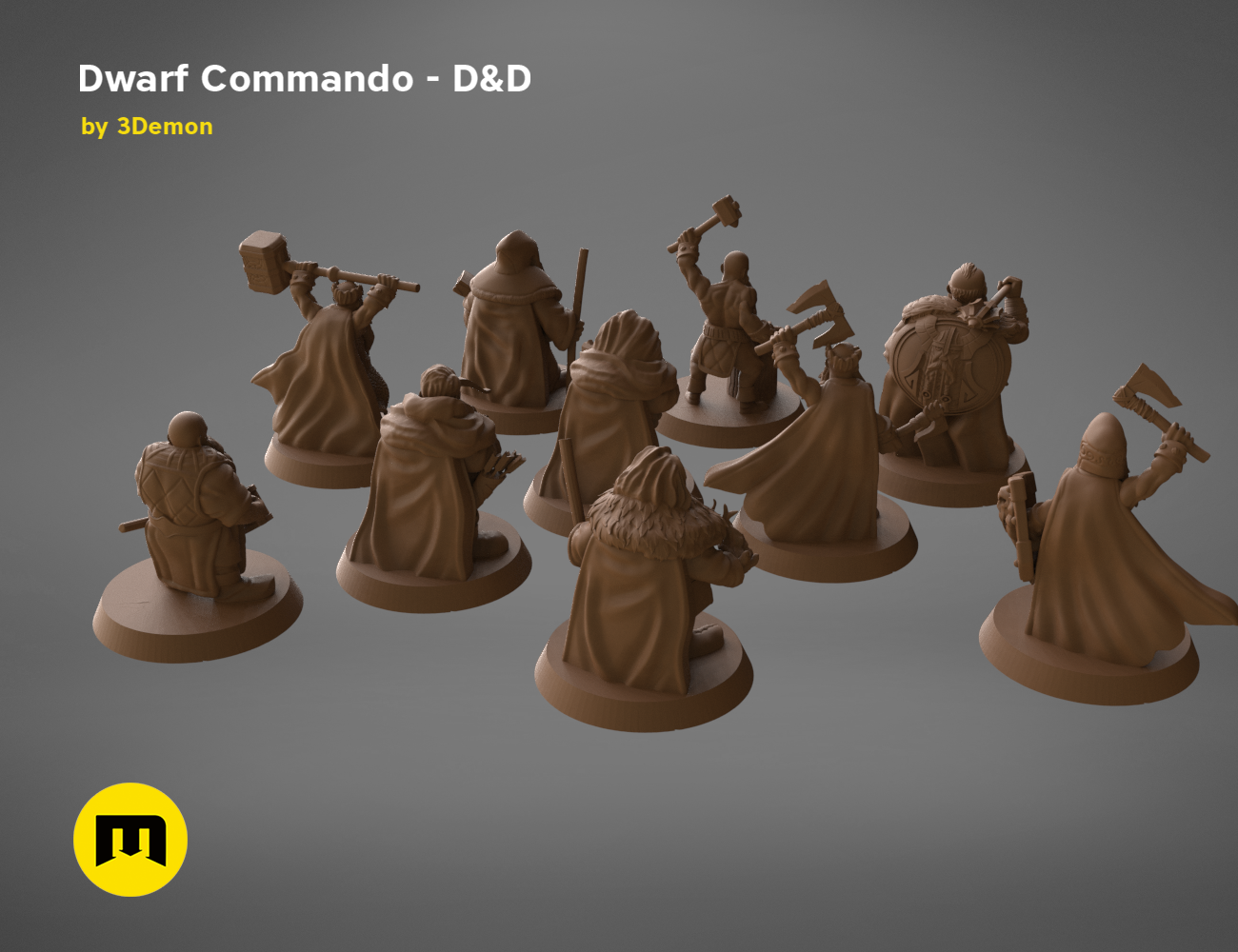 3D visualization of Dwarf Commando - D&D Set, battle-ready dwarf figures with weapons, printable 3D model