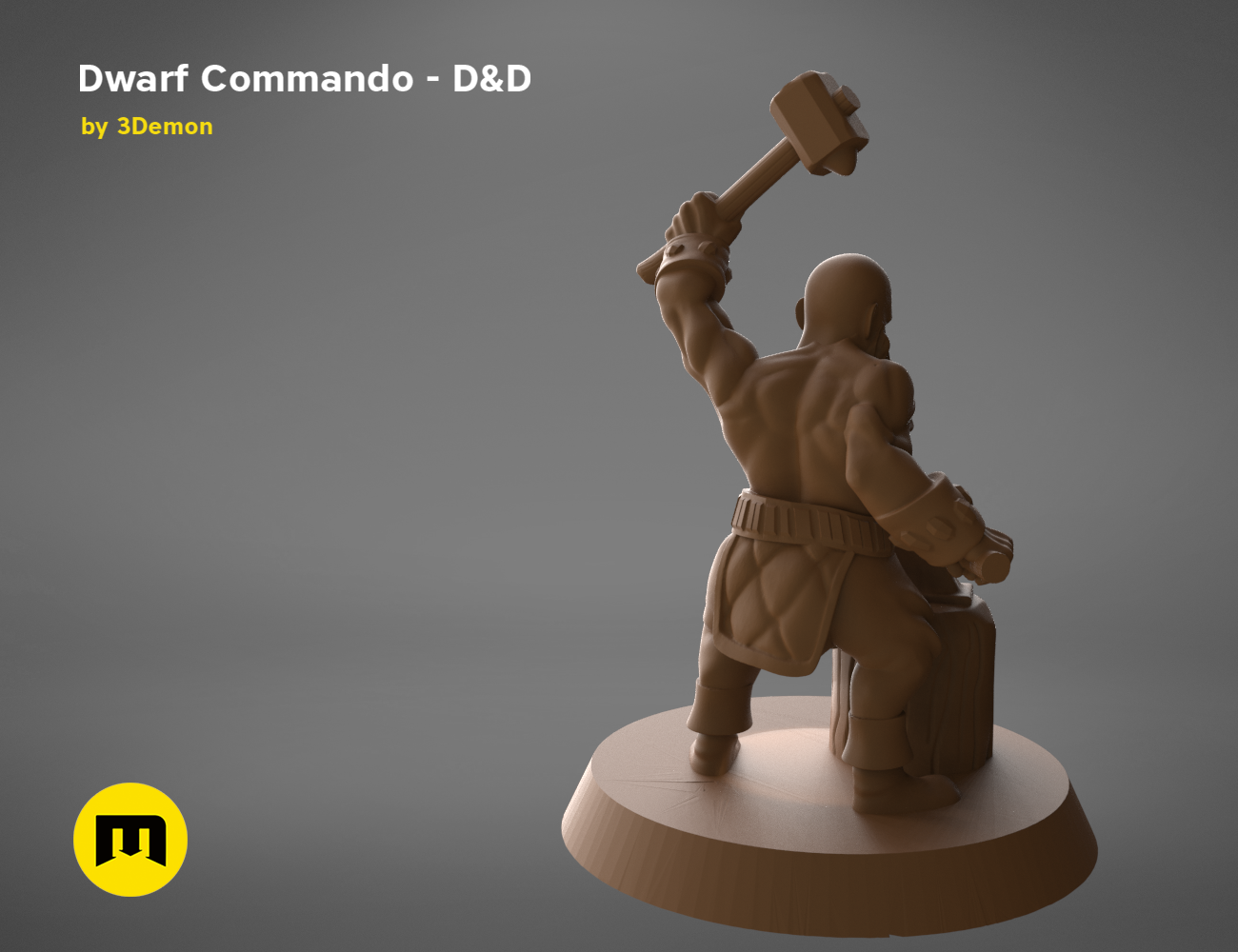 3D model render of Dwarf Commando - D&D, muscular dwarf wielding hammer, fantasy cosplay prop