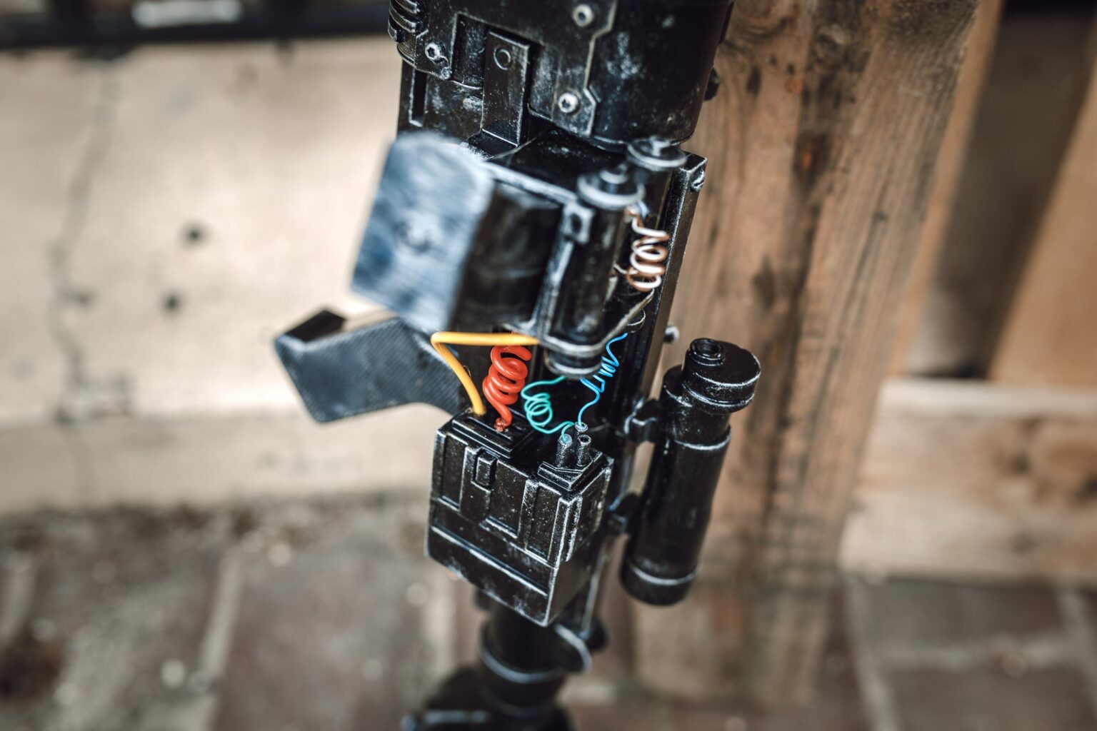 Exploded view of E-22 Blaster Pistol, colored parts assembly guide for 3D printed cosplay prop