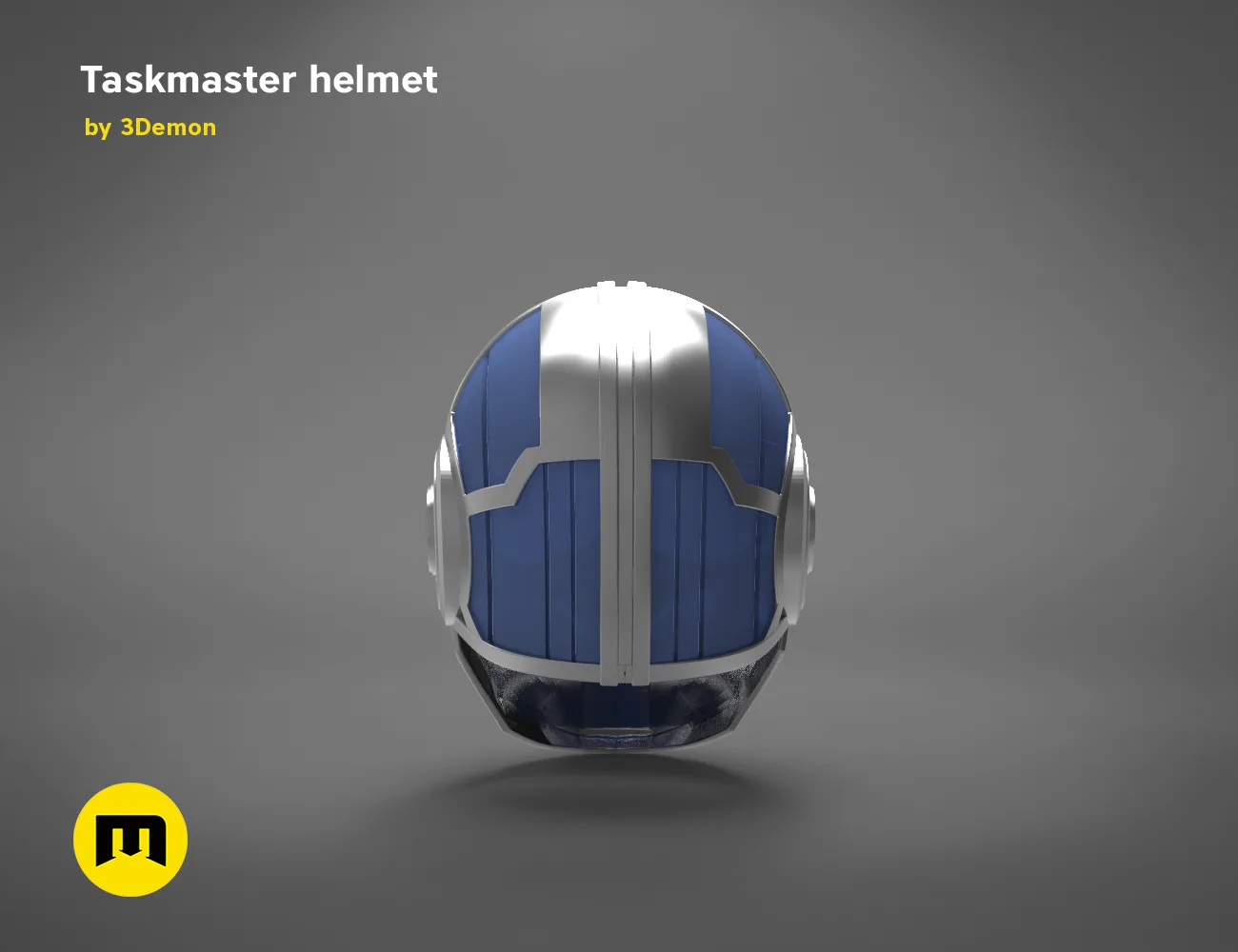 3D model render of Taskmaster helmet, front view, 3D print cosplay prop