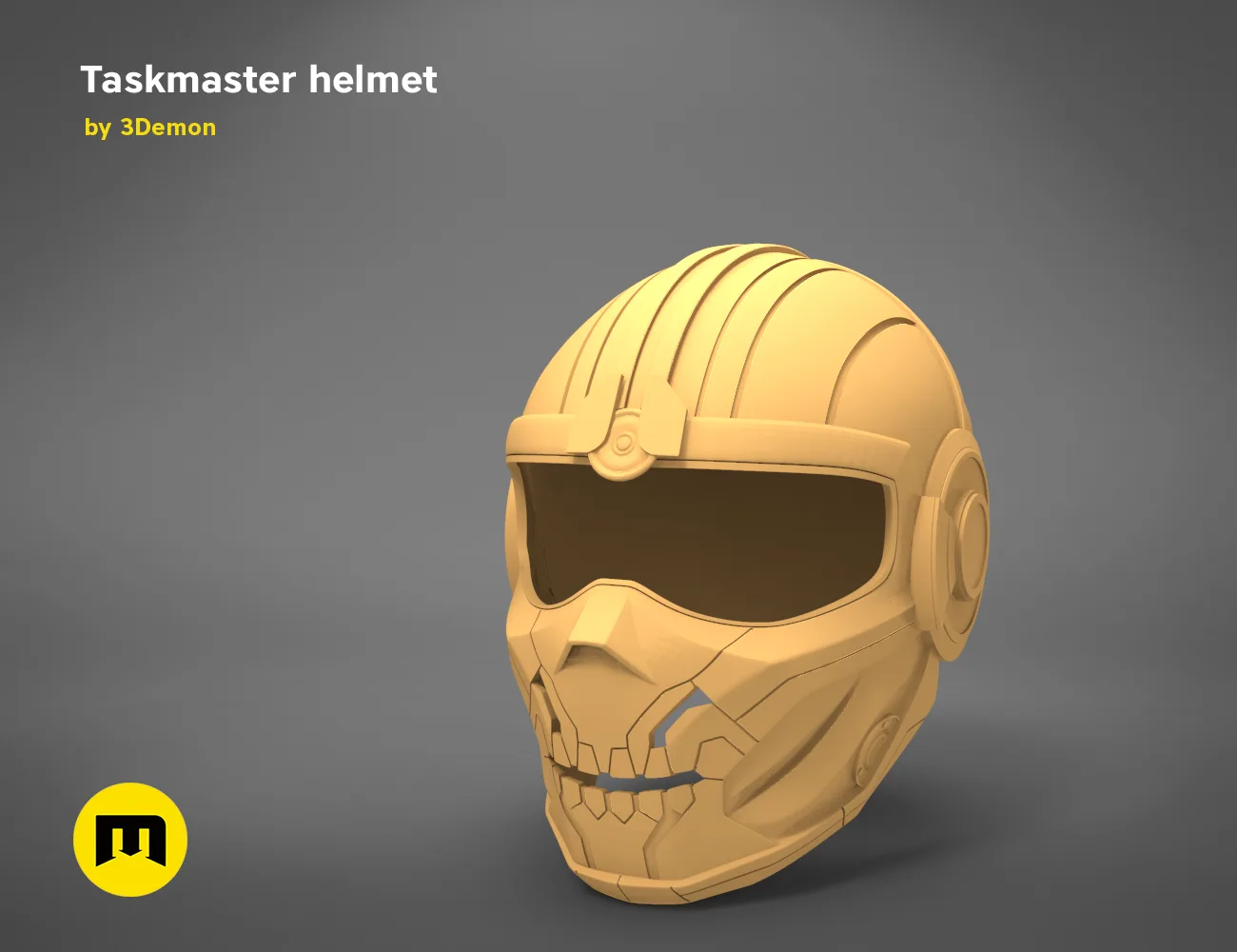 3D model render of Taskmaster helmet, front view, 3D print cosplay prop