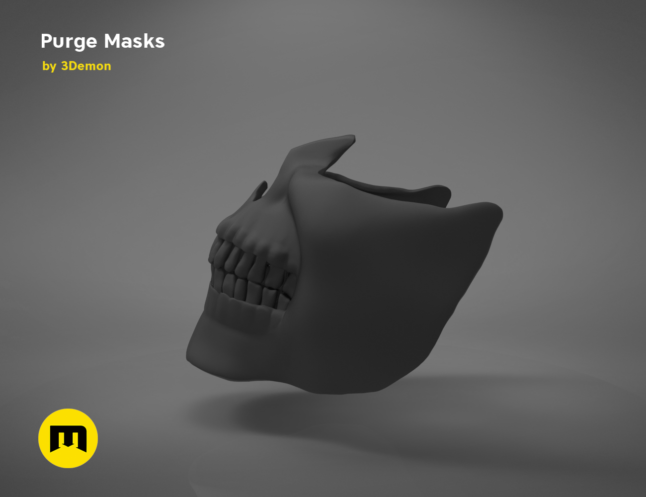 3D model render of The Purge Mask, side view, 3D print cosplay prop