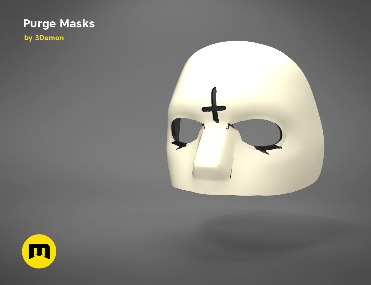 3D visualization of The Purge Mask STL, front view, 3D print cosplay prop