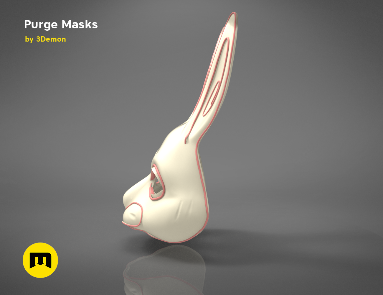 3D visualization of The Purge Mask STL, white horror-themed 3D print cosplay prop
