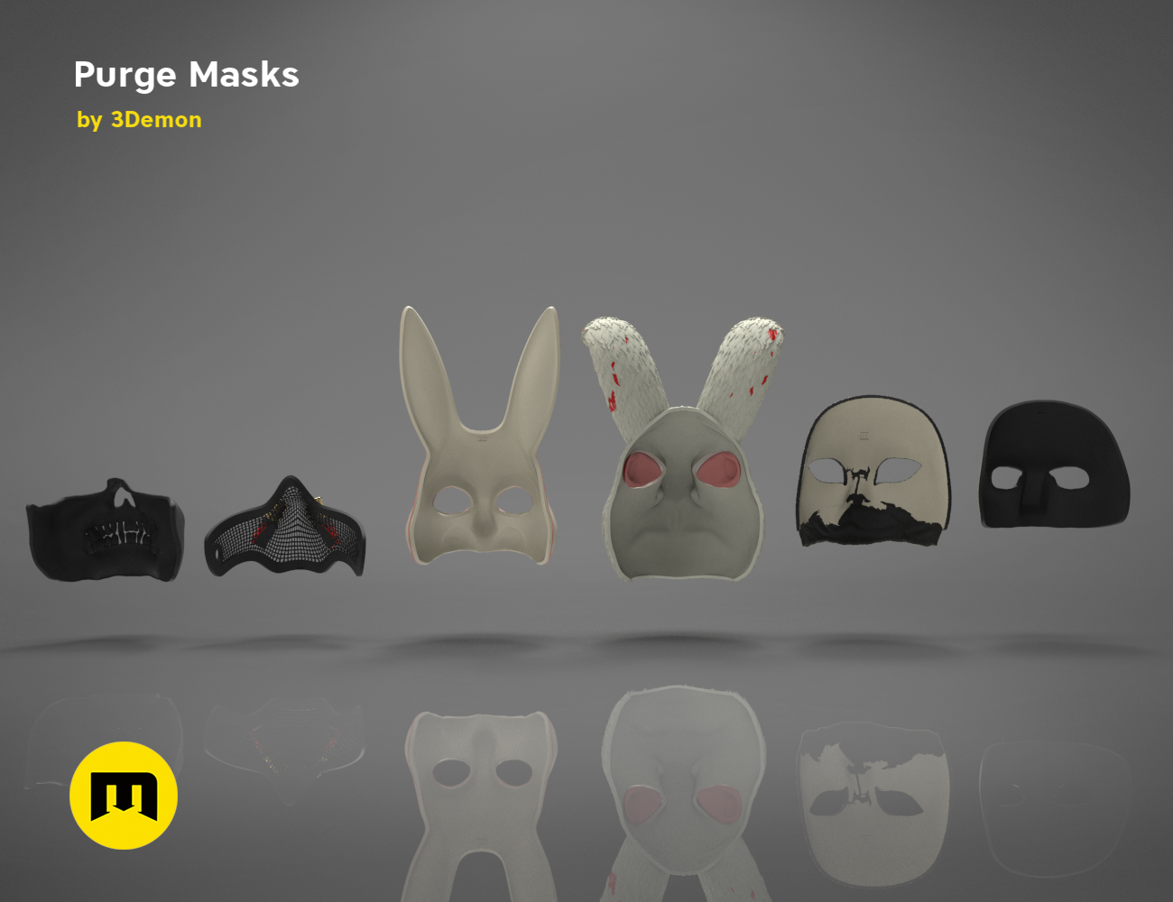 3D visualization of The Purge Masks STL, horror-themed 3D print cosplay collection