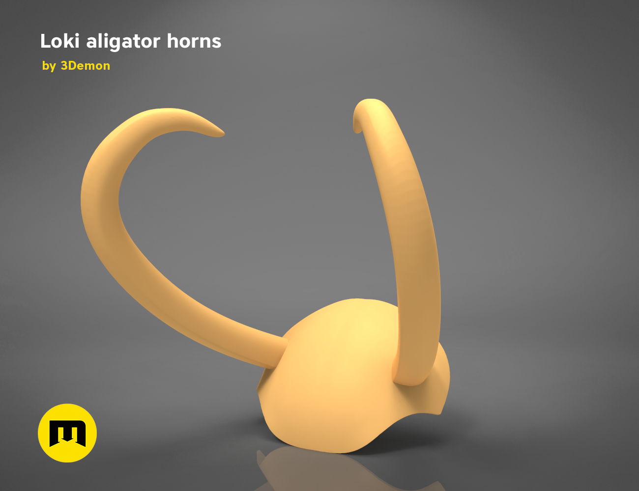 3D model render of Loki alligator horns, curved horned helmet, Marvel cosplay prop