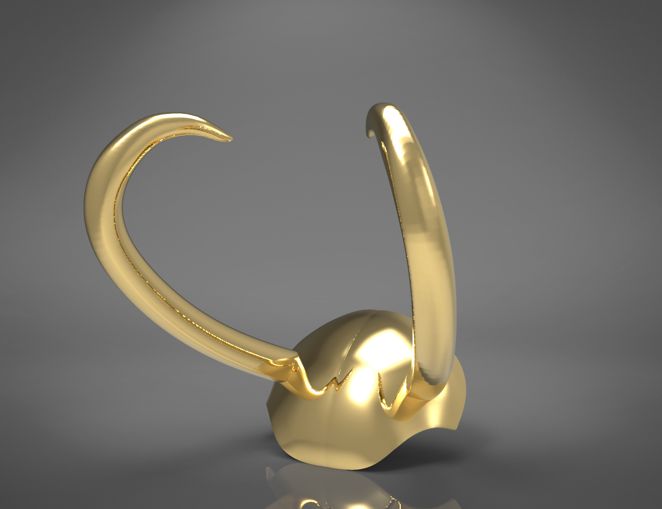 3D model render of Loki Alligator Helmet, golden metallic 3D print cosplay prop, side view