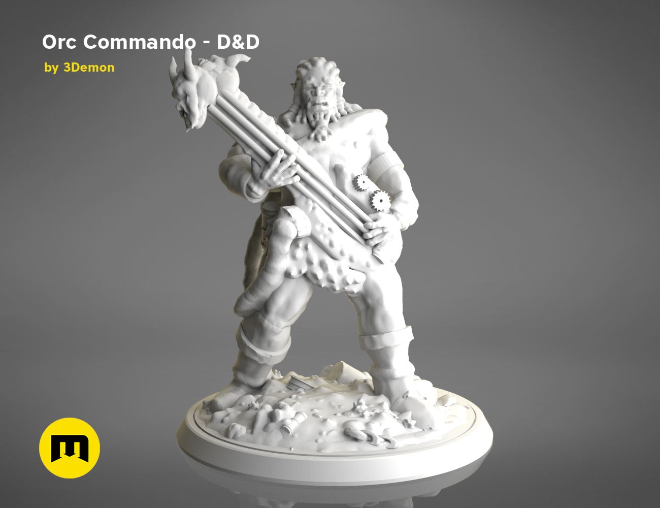 3D model render of Orc Commando - D&D set, holding futuristic weapon, fantasy 3D print cosplay prop