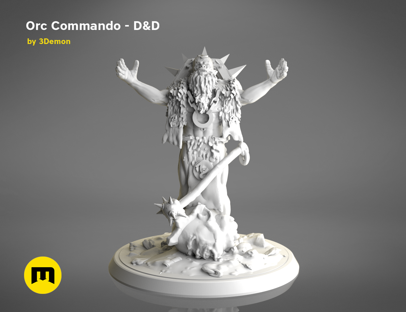 3D model render of Orc Commando - D&D collectible figure, dynamic battle pose, 3D print