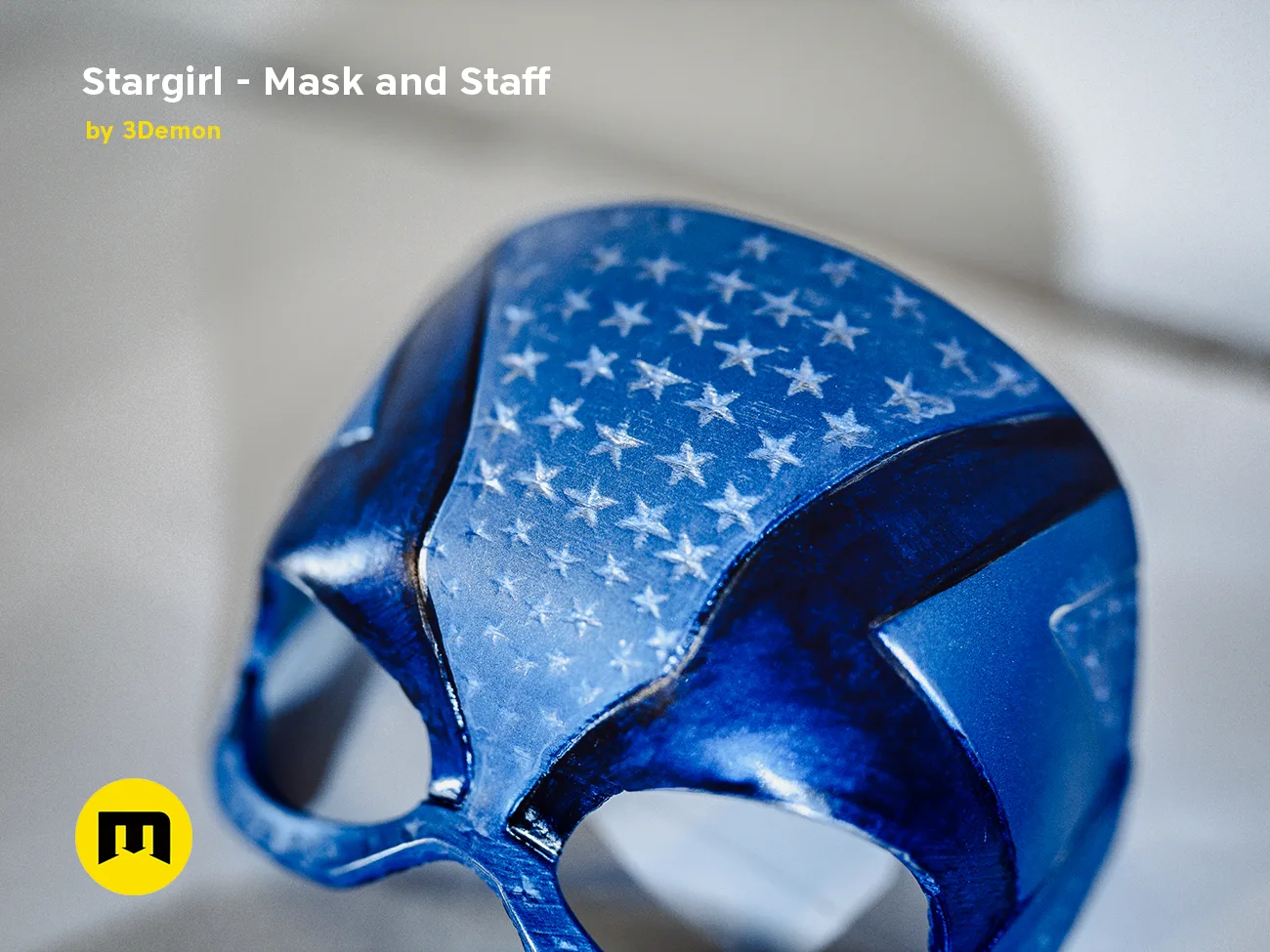 3D visualization of Stargirl Mask, blue star-spangled cosplay prop, front view