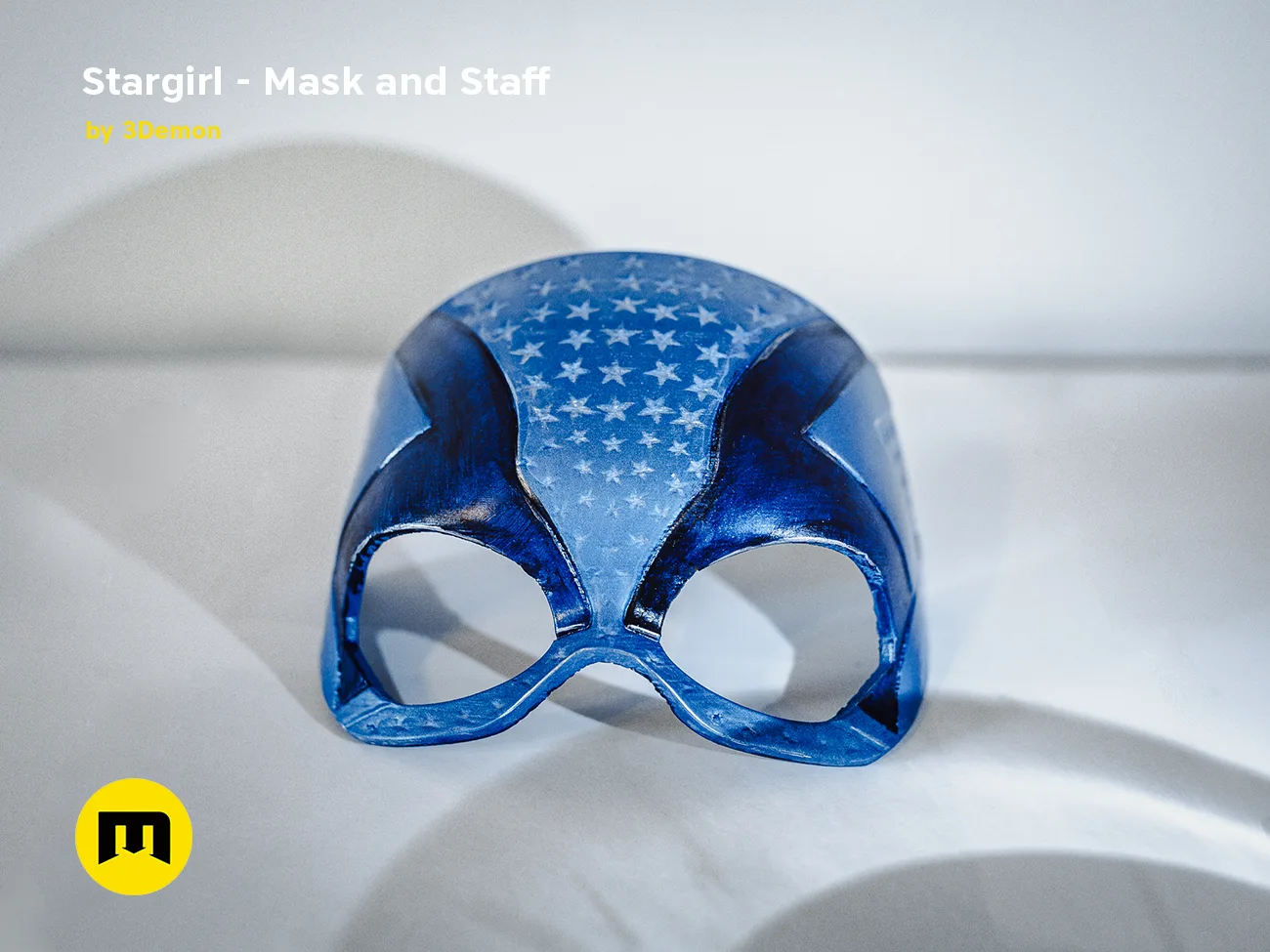 3D visualization of Stargirl Mask, blue star-spangled cosplay prop, front view