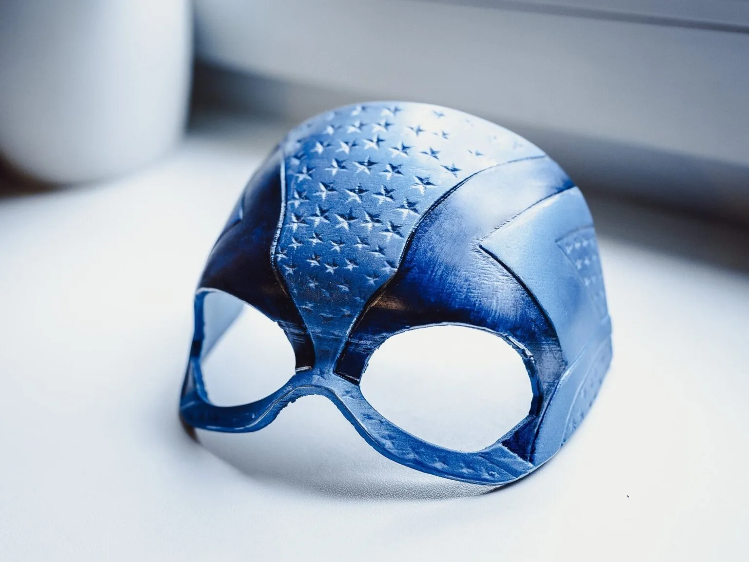 3D visualization of Stargirl Mask STL, blue star-spangled cosplay prop, front view