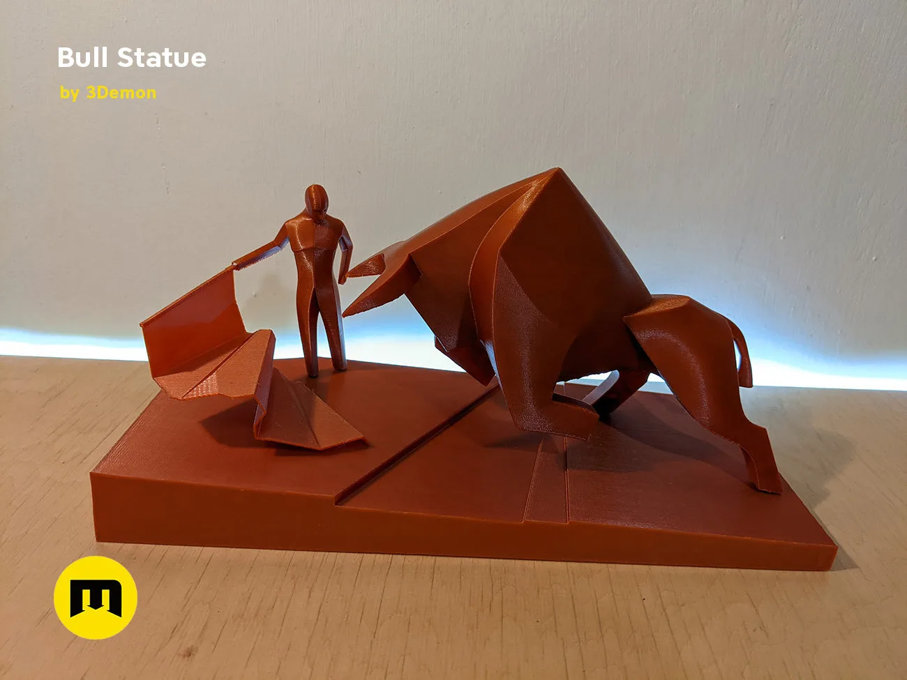 Lifestyle photo of 3D printed Bull Statue - Dune collectible figure, matte brown finish