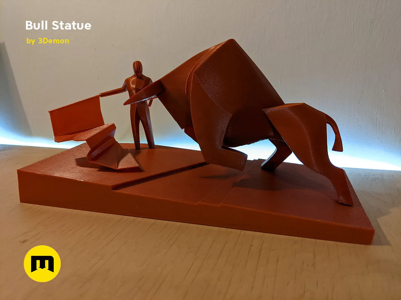 Lifestyle photo of 3D printed Bull Statue - Dune collectible figure, dynamic matte brown finish