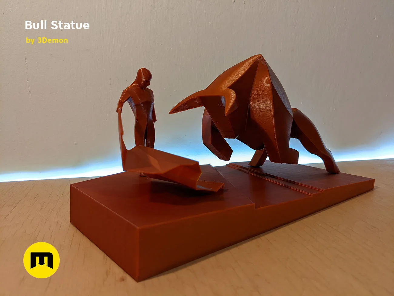 3D model render of Bull Statue - Dune, matte brown collectible figure with dynamic pose
