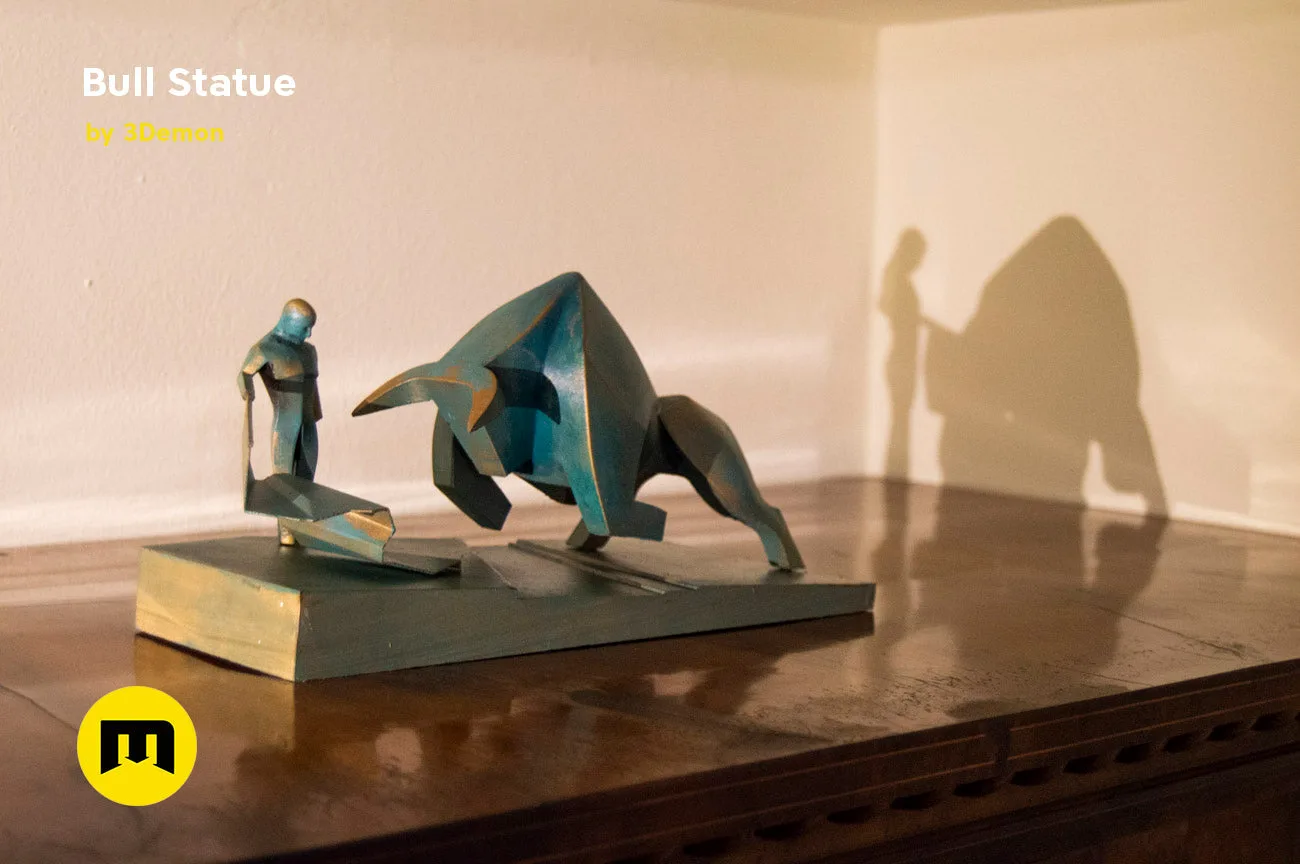 3D model render of Bull Statue - Dune, dynamic crouching pose, collectible figure