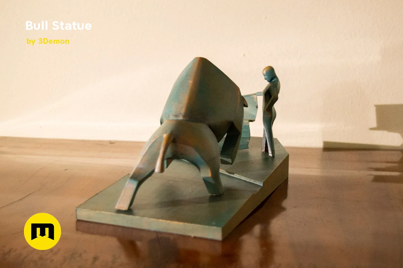 3D model render of Bull Statue - Dune, metallic bull with rider, collectible figure