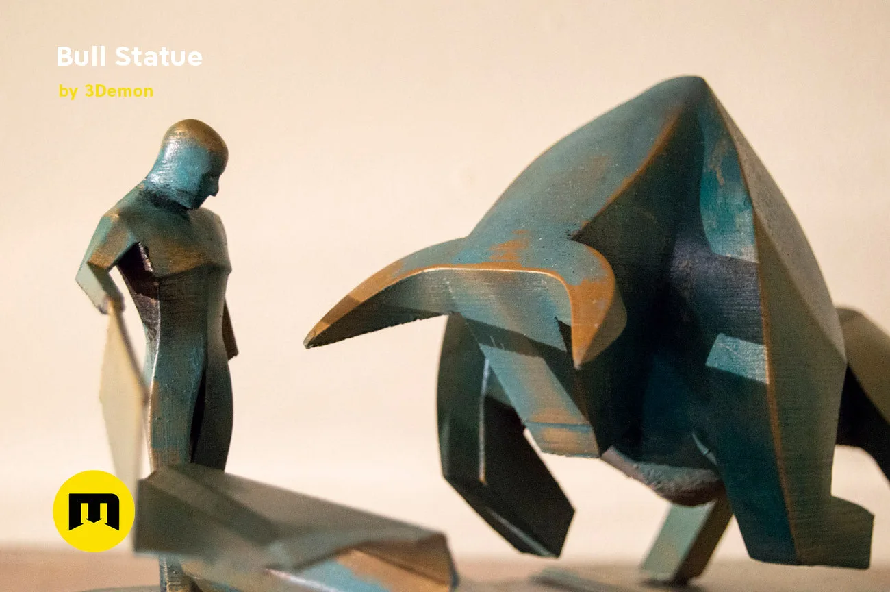 3D visualization of Bull Statue - Dune, bronze-toned 3D print collectible figure, side view