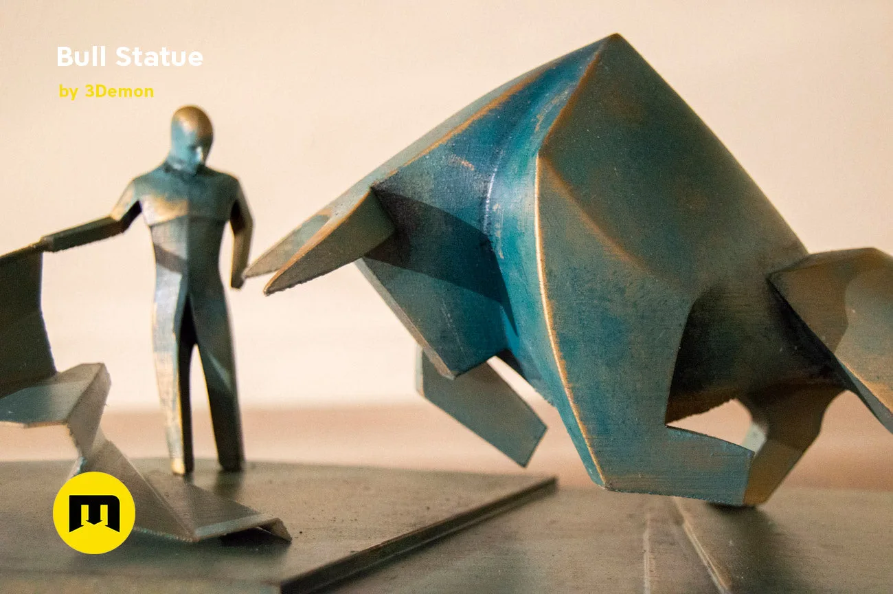 3D model render of Bull Statue - Dune, geometric blue bull collectible figure, side view