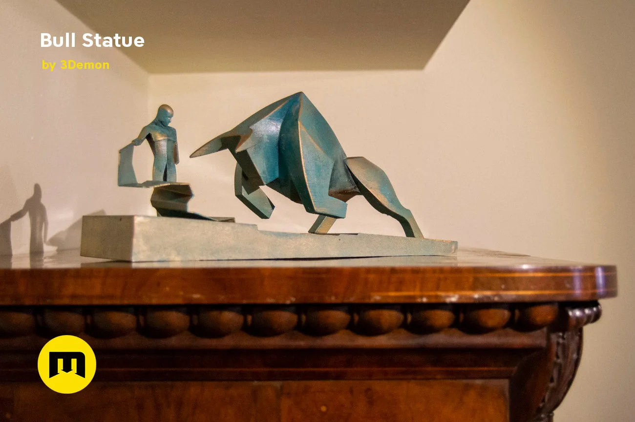 Lifestyle photo of Bull Statue - Dune collectible figure, dynamic bronze-toned 3D printed sculpture