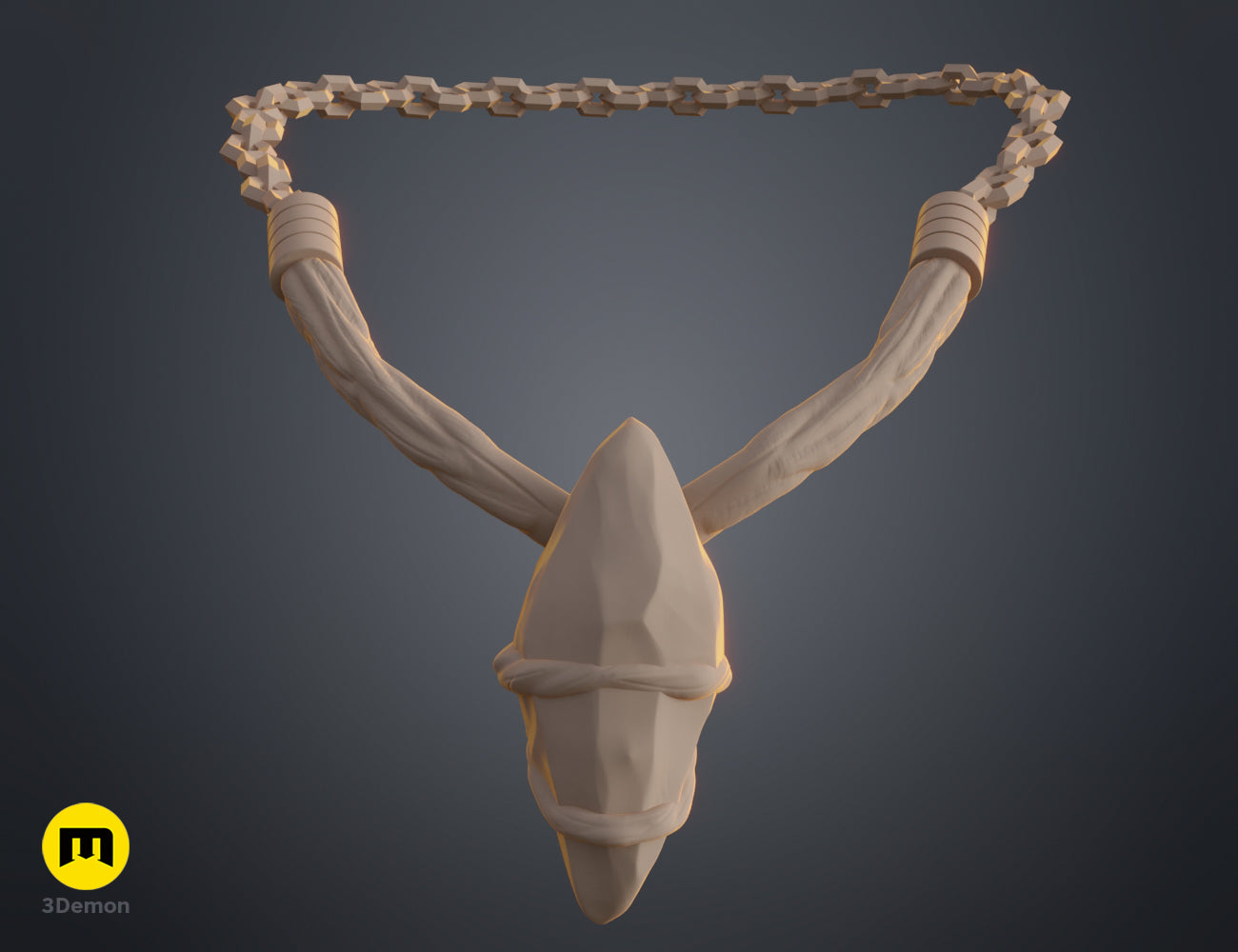 3D model render of Kena: Bridge of Spirits Staff Bow, curved horned accessory, 3D print cosplay prop
