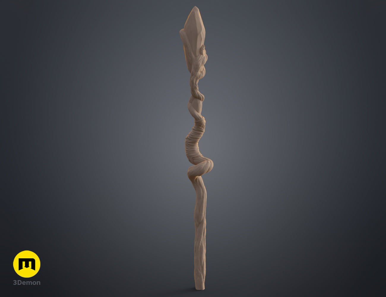 3D visualization of Kena: Bridge of Spirits Staff Bow, twisted wooden 3D print accessory
