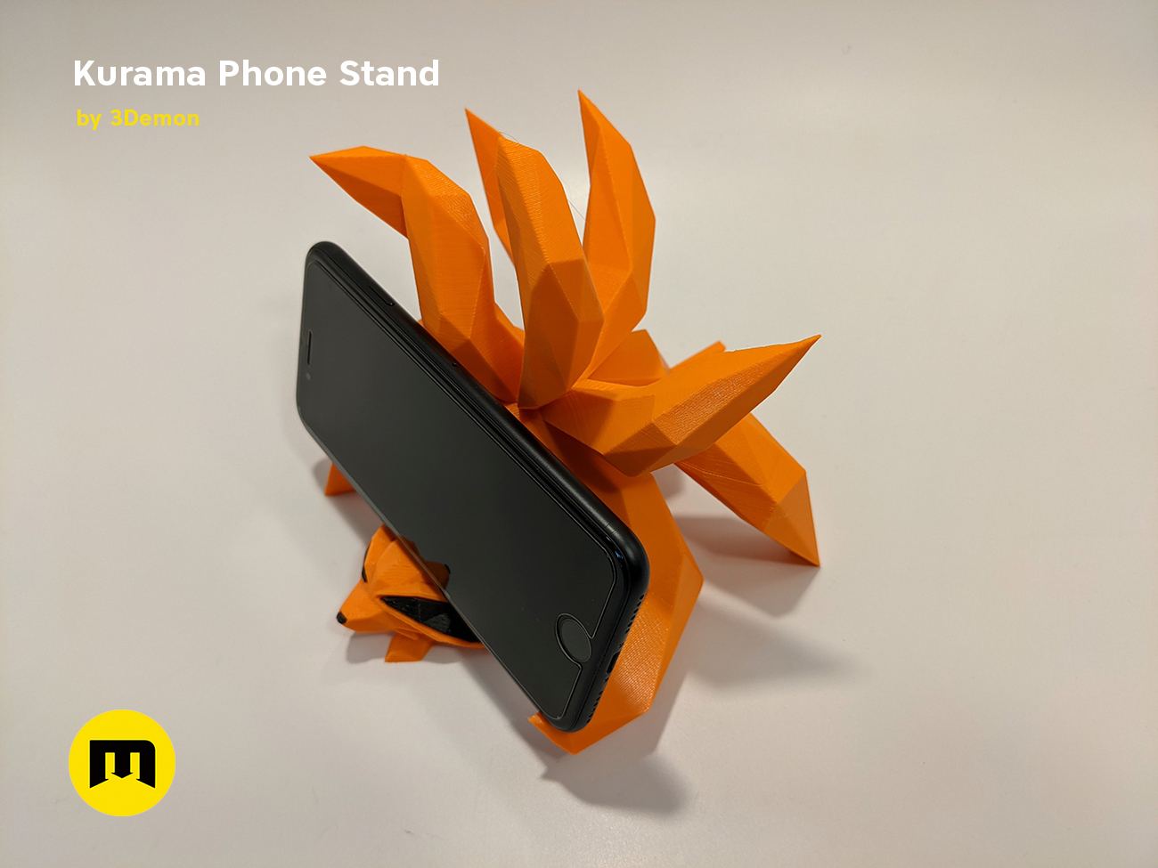 Rendered 3D model of Kurama Phone Stand STL, front view of the design