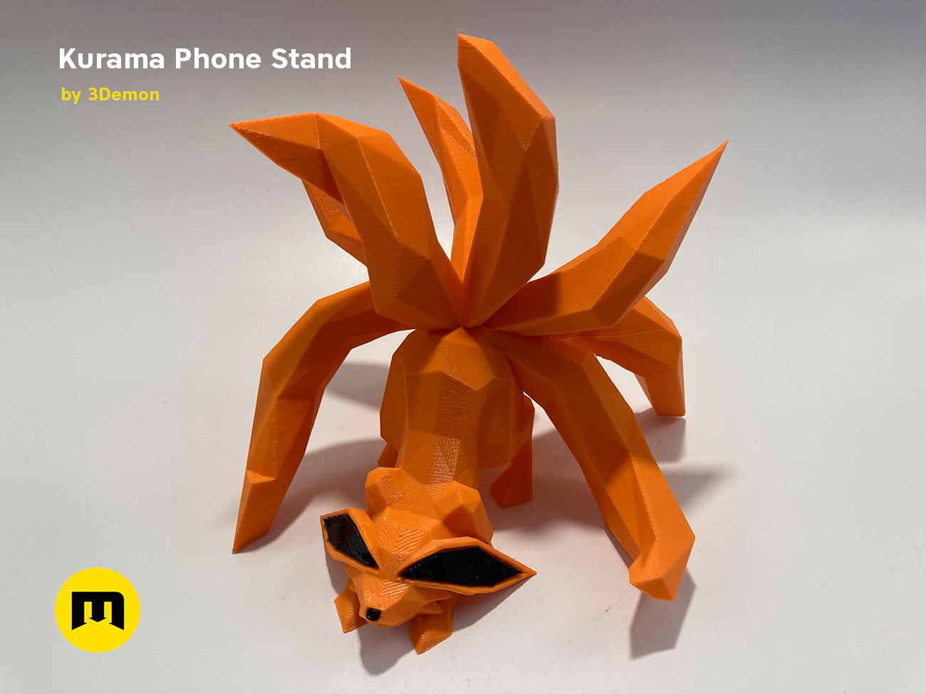 3D model render of Kurama Phone Stand STL, three-quarter view of the design