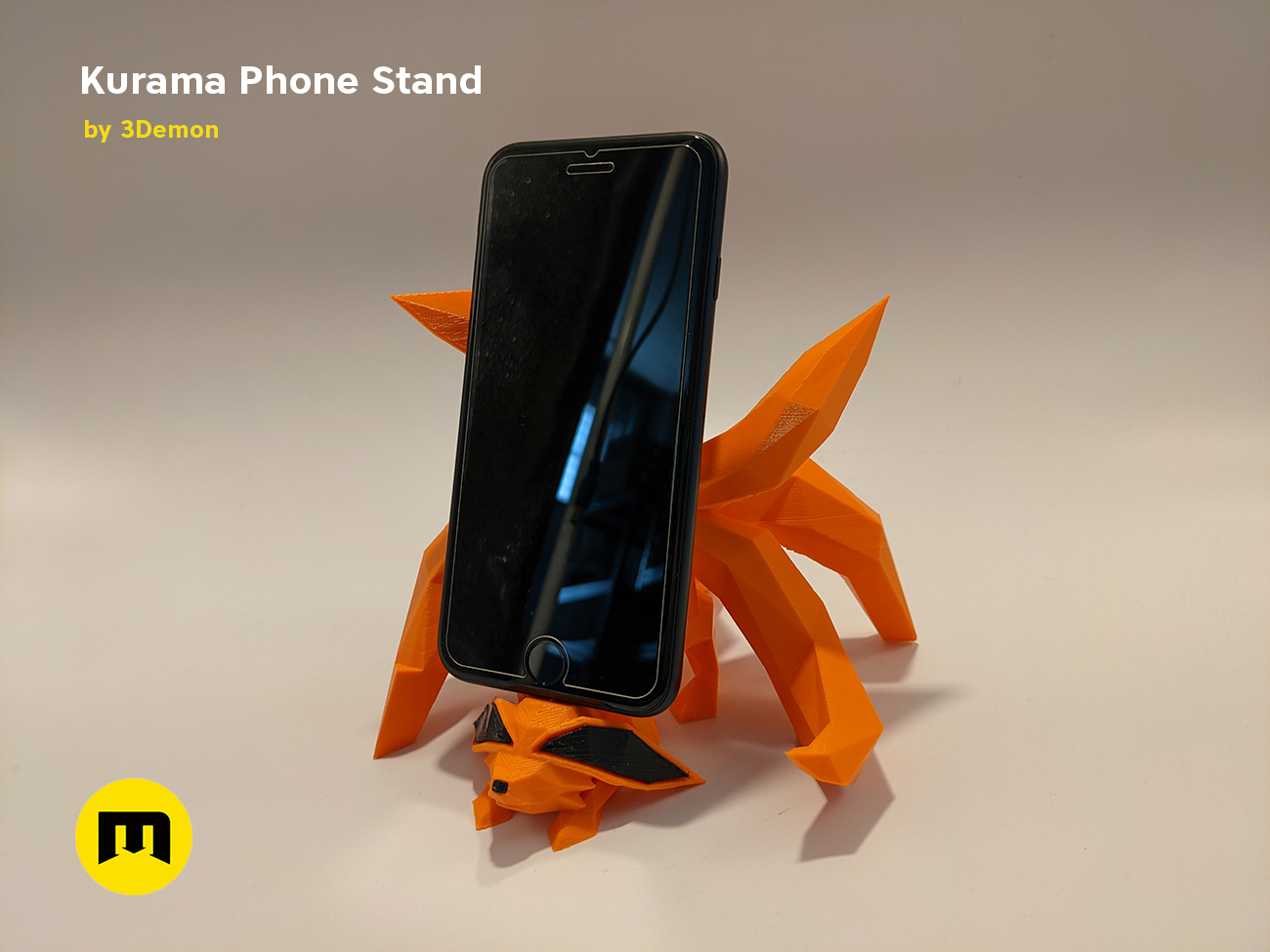 CGI render of Kurama Phone Stand STL, alternate angle of the design
