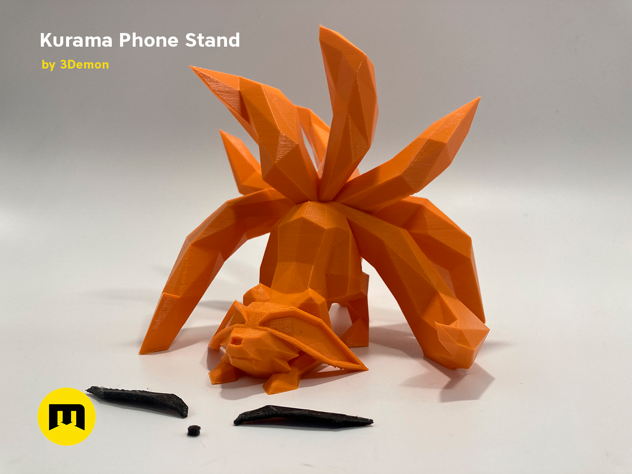 STL preview of Kurama Phone Stand STL, back detail of the design