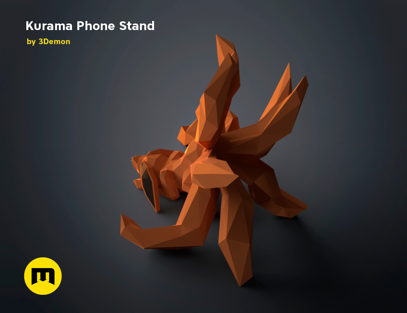 3D print preview of Kurama Phone Stand STL, rear view of the design
