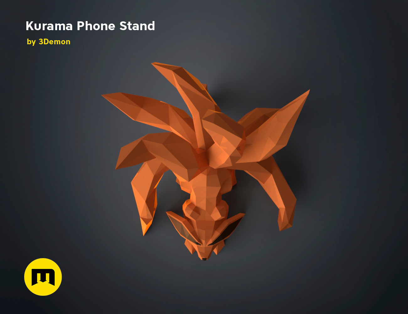 Printable 3D model of Kurama Phone Stand STL, three-quarter view of the design