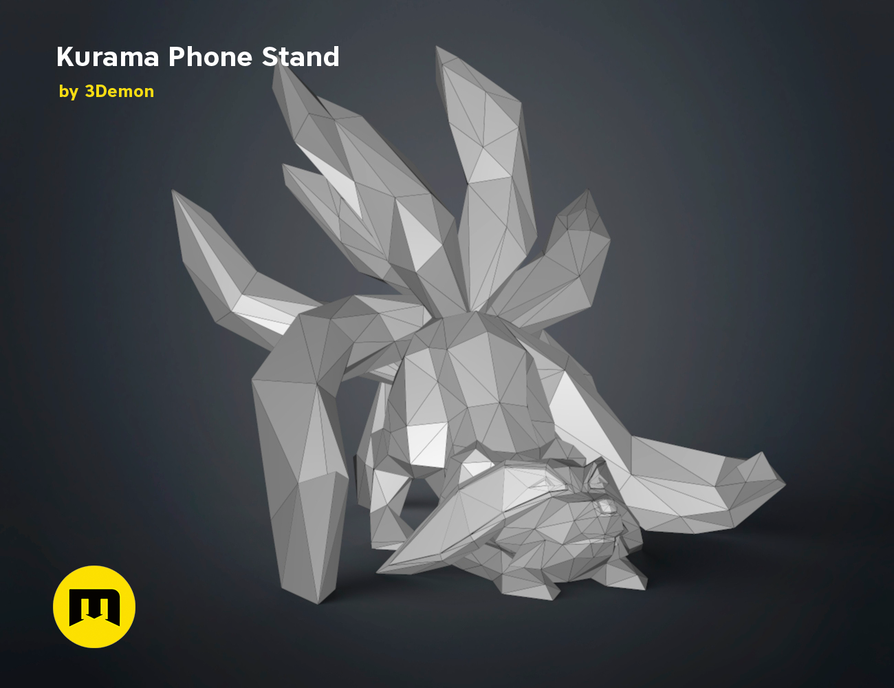 Digital 3D render of Kurama Phone Stand STL, front view of the design