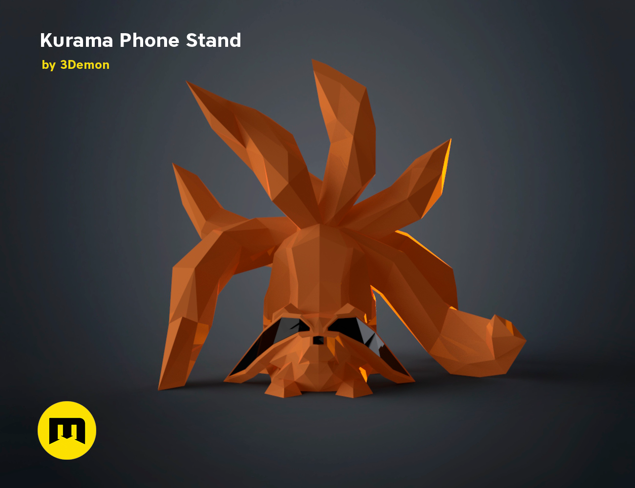3D model render of Kurama Phone Stand STL, three-quarter view of the design