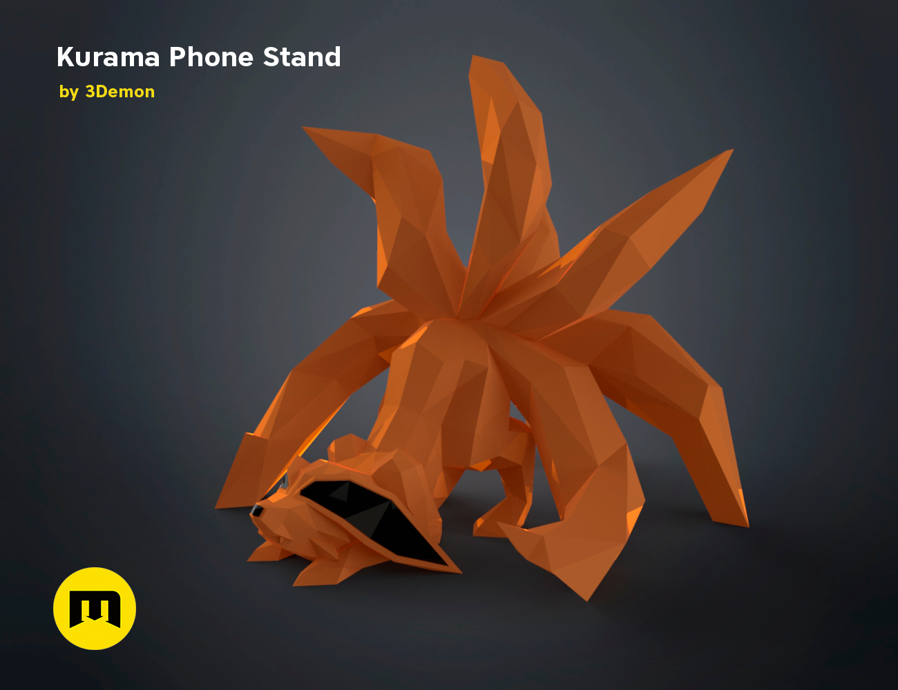 STL preview of Kurama Phone Stand STL, back detail of the design