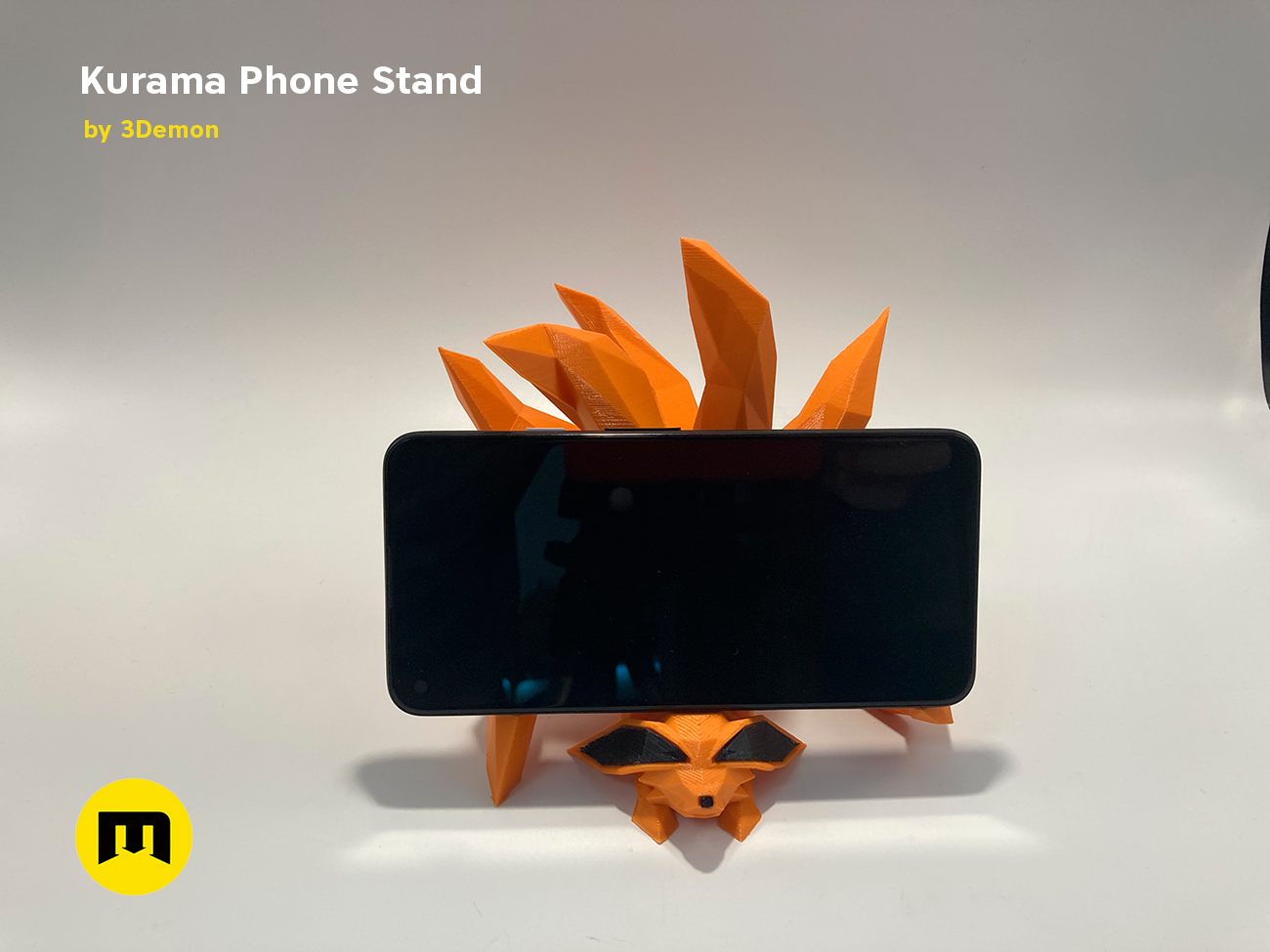 Printable 3D model of Kurama Phone Stand STL, three-quarter view of the design