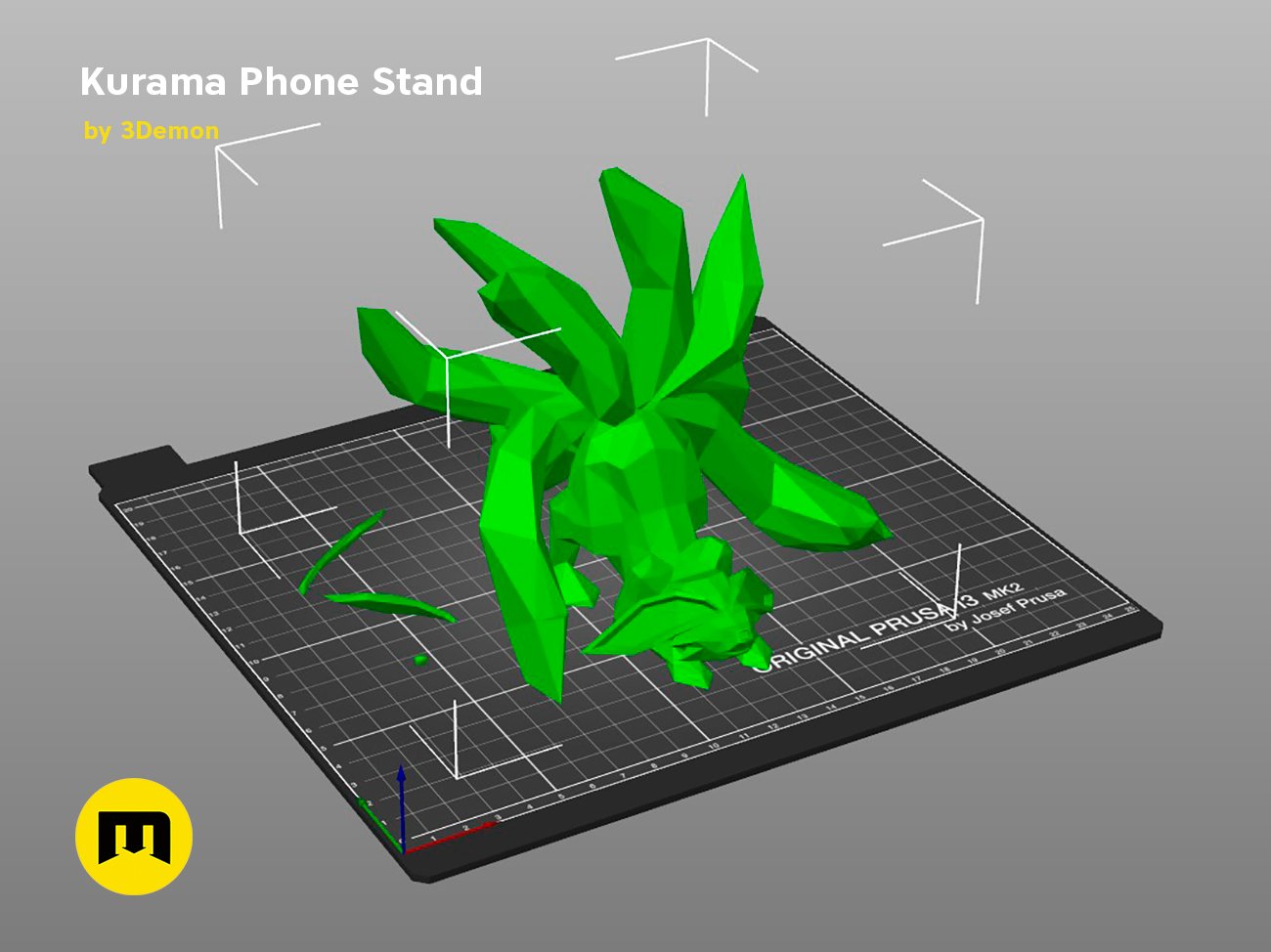 Rendered 3D model of Kurama Phone Stand STL, front view of the design