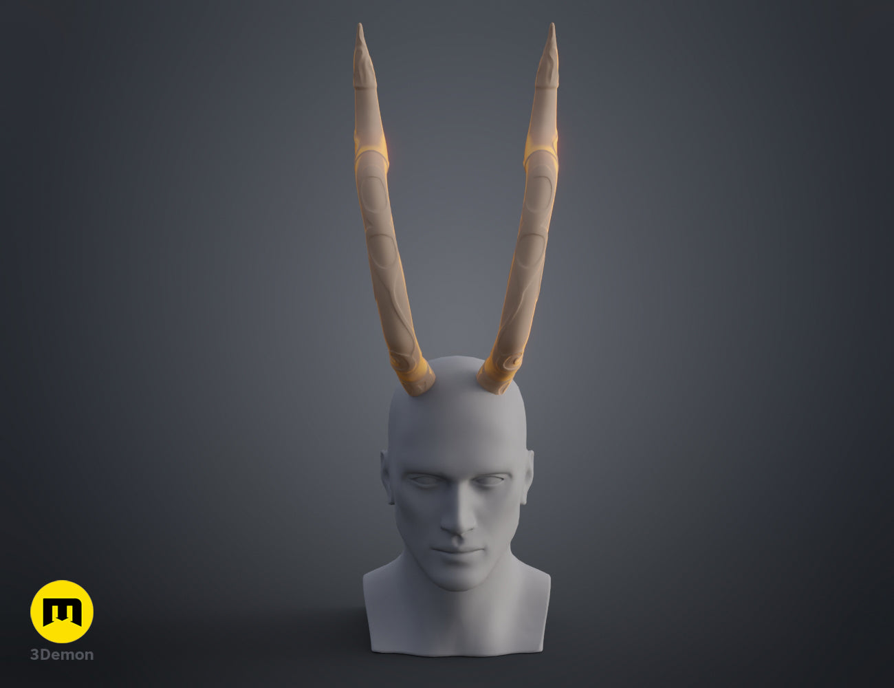 3D model render of Satyr Horns, dual curved horns accessory for 3D print cosplay prop