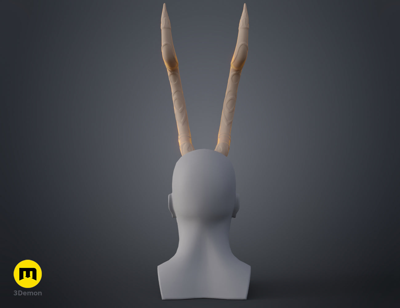 3D model render of Satyr Horns, dual curved horns STL, fantasy cosplay accessory