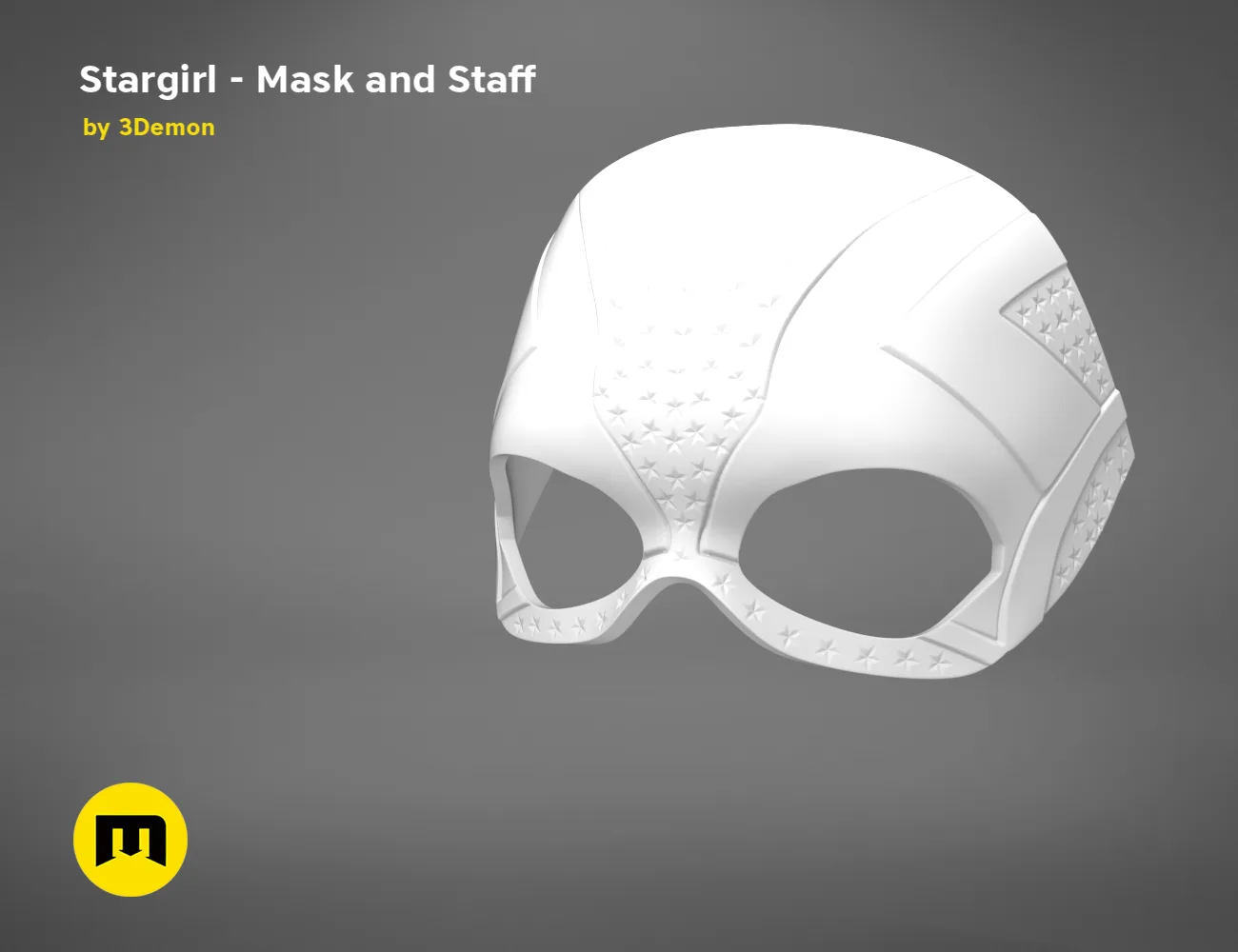 3D model render of Stargirl Mask, white star-patterned cosplay prop with eye cutouts