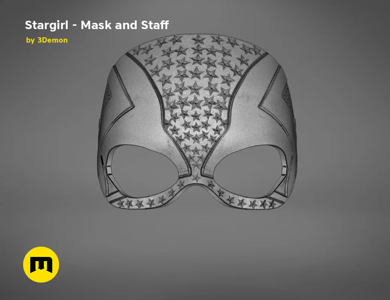 3D model render of Stargirl Mask, star-patterned cosplay prop, front view STL