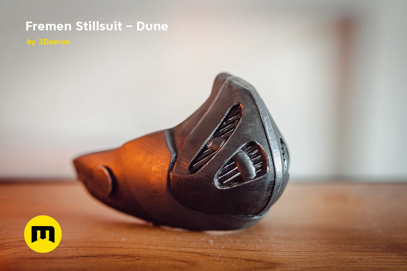 3D visualization of Fremen Stillsuit Mask - Dune, detailed side view, 3D print cosplay prop