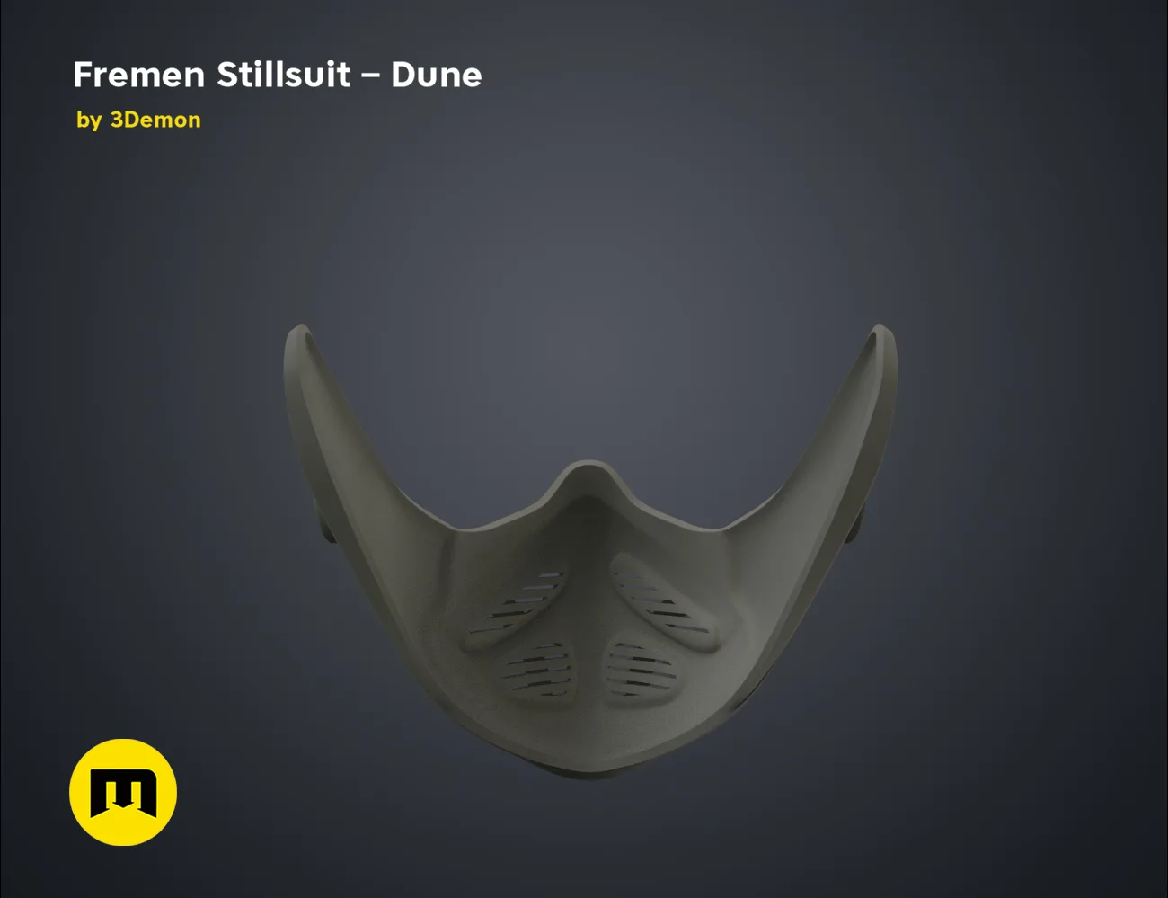 3D model render of Fremen Stillsuit Mask - Dune, rear view with ventilation detail, 3D print cosplay prop