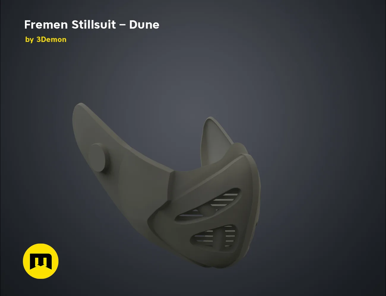 3D visualization of Fremen Stillsuit Mask - Dune, side view, 3D print cosplay prop