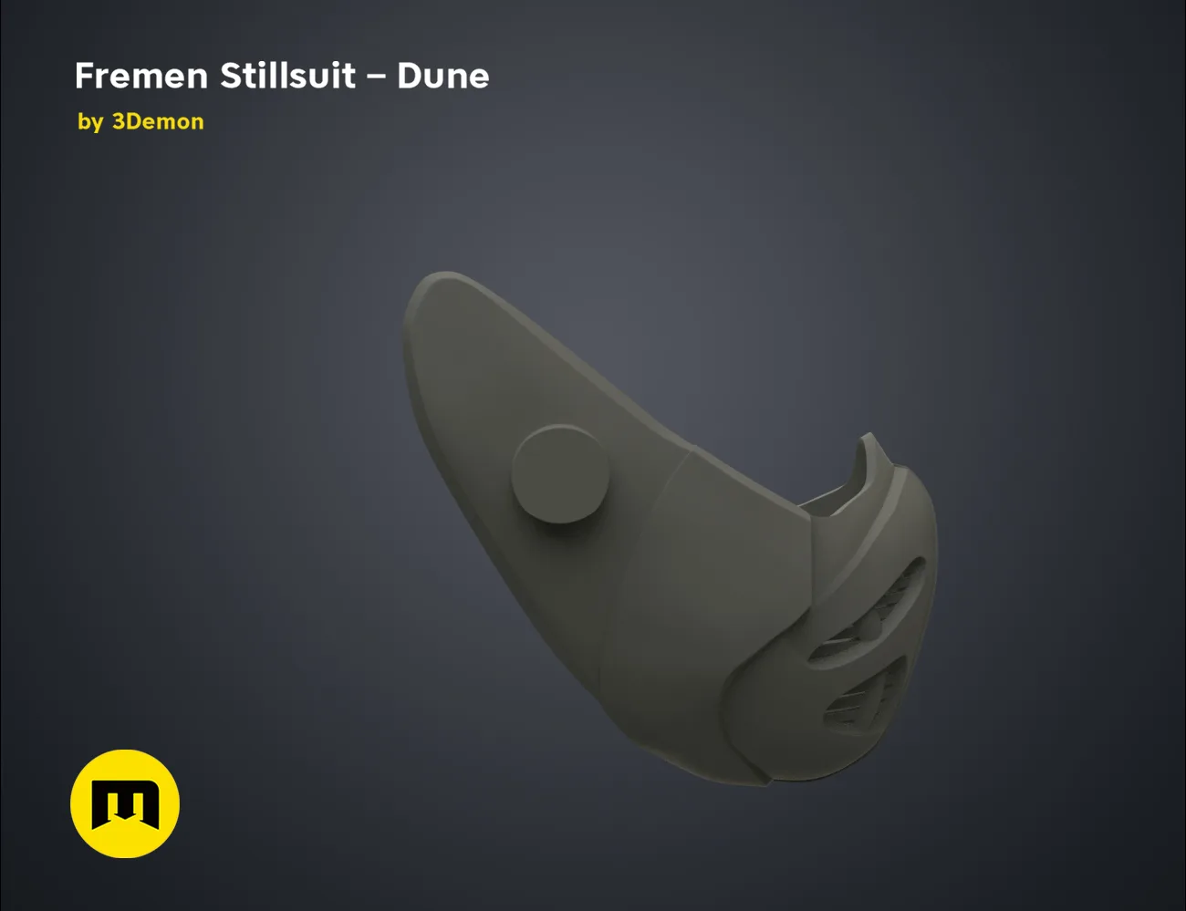 3D model render of Fremen Stillsuit Mask – Dune, side view, 3D print cosplay prop