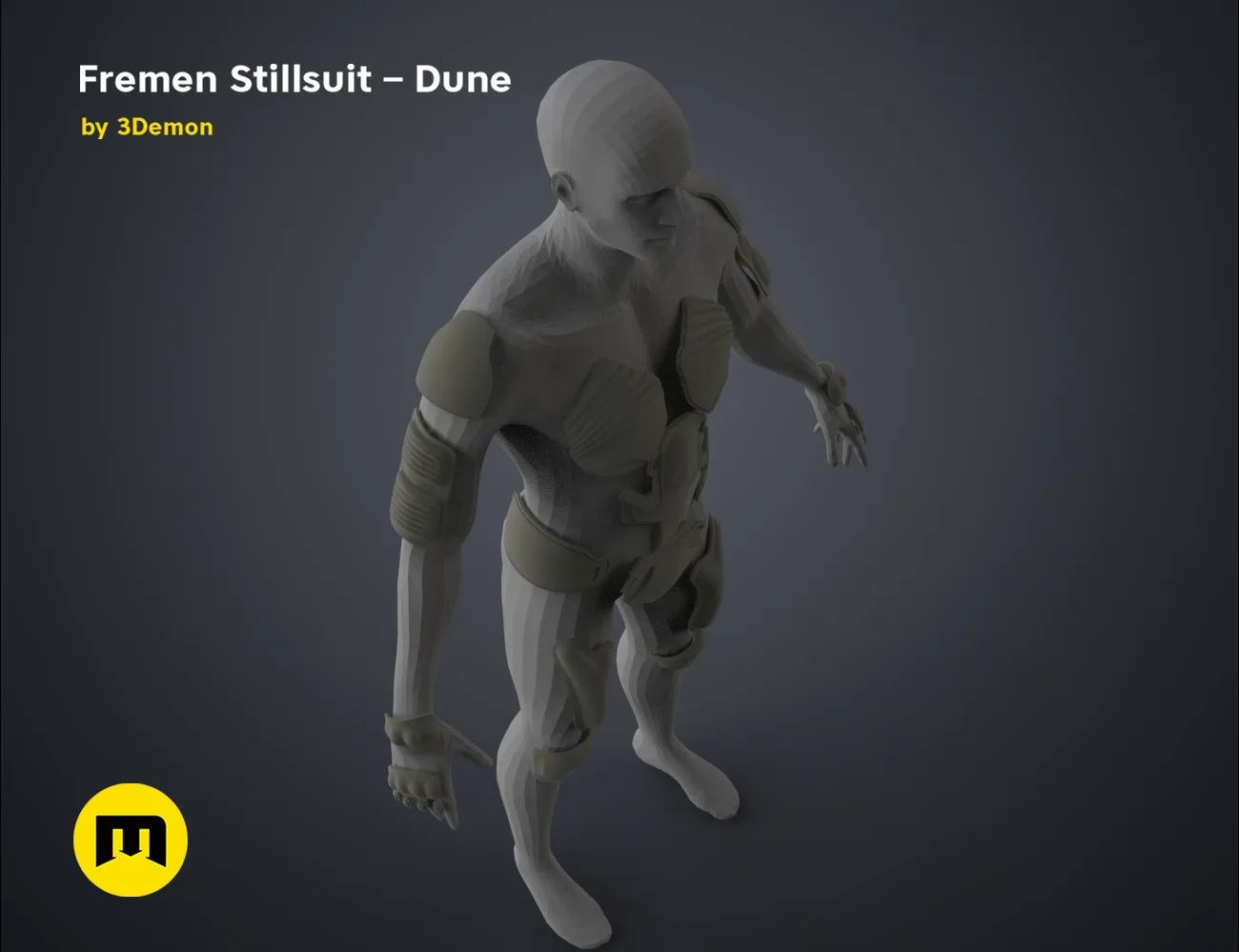 3D model render of Fremen Stillsuit - Dune, side view, 3D print cosplay prop