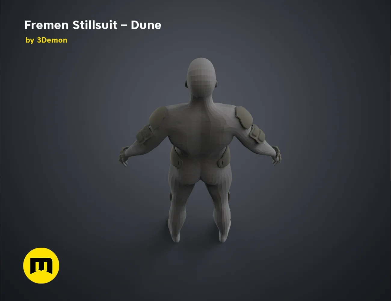 3D model render of Fremen Stillsuit – Dune, rear view with shoulder pads, 3D print cosplay prop