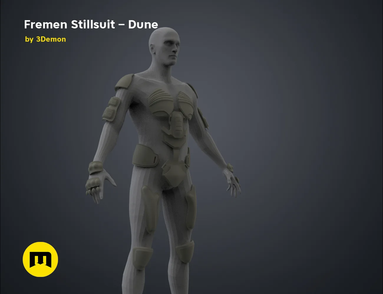 3D model render of Fremen Stillsuit - Dune, front view cosplay prop for 3D print