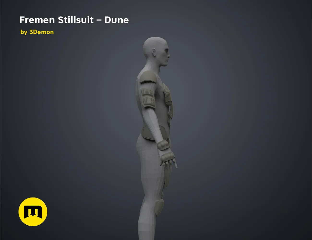 3D model render of Fremen Stillsuit - Dune, side view cosplay prop, 3D print