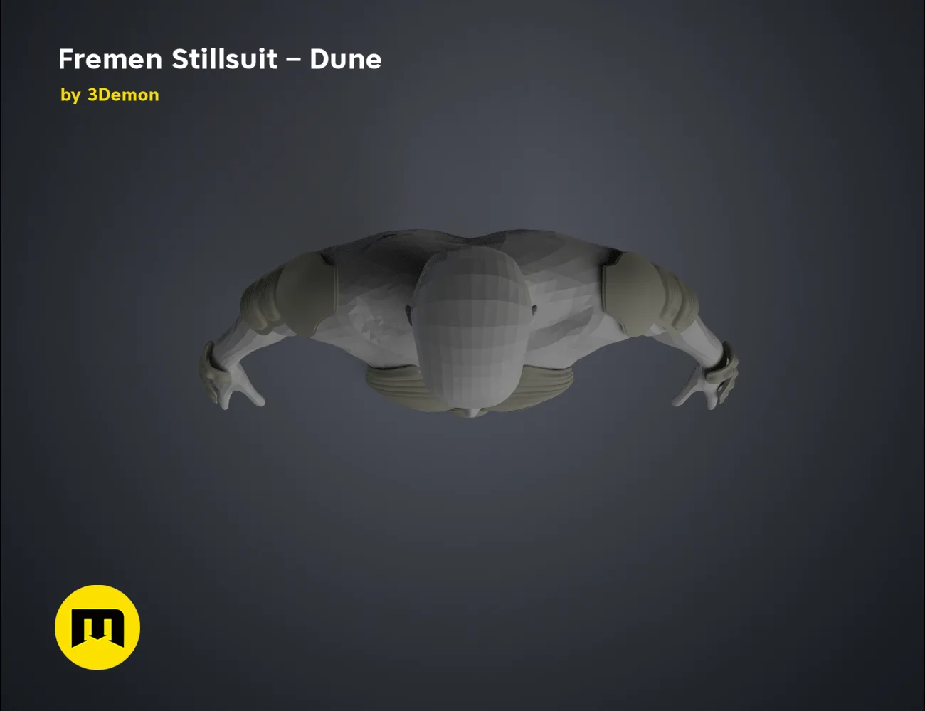 3D model render of Fremen Stillsuit - Dune, side view, 3D print cosplay prop